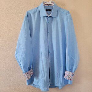 Massuto Mens Blue Royal Long Sleeve Shirt Size Xlarge 100% Cotton Contrast Cuff